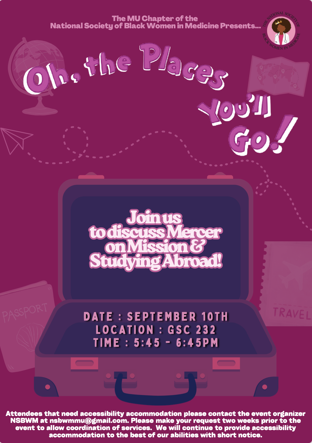 Promotional flyer for Oh the Places You'll Go event.